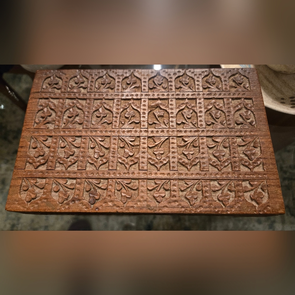 Intricately Carved Brown Trinket Box From INDIA